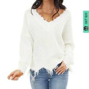 white boutique fringe sweater
